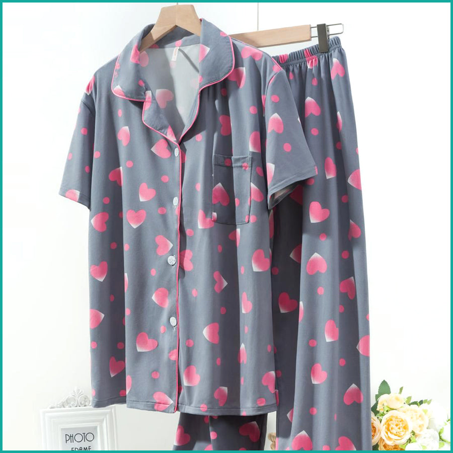 Love Ladies Half Sleeves Pajama Set Lycra Fine Material - Grey