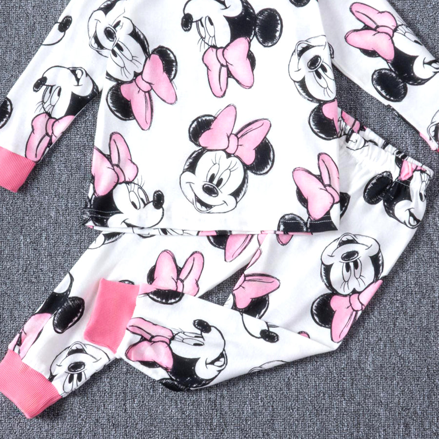 Minnie Sketch Girls Full Sleeves Pajama Set -  White