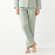 Mini Checks Ladies Front Open Pajama Set - Green