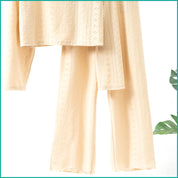 Ladies Loungewear with Crop Top with Wide-Leg Pant - Cream