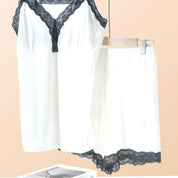 Lace Ladies Loungewear Shorts Set with Padded - White