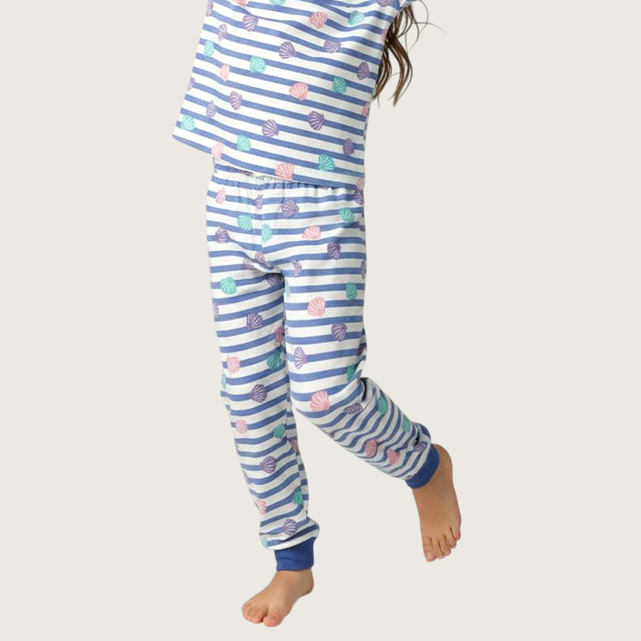 Shell Girls Full Sleeves Pajama Set - White Blue
