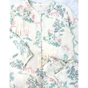 Decorative Flowers Ladies Pajama Set - White