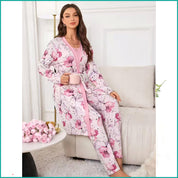 Floral Ladies Loungewear 3 Pcs Set - Baby Pink