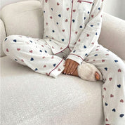 Dual Heart Ladies Front Open Pajama Set - White