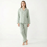 Mini Checks Ladies Front Open Pajama Set - Green