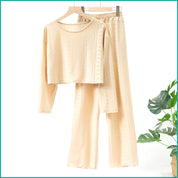 Ladies Loungewear with Crop Top with Wide-Leg Pant - Cream