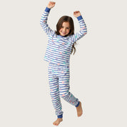 Shell Girls Full Sleeves Pajama Set - White Blue