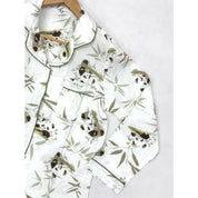 Stem Panda Ladies Front Open Pajama Set - White