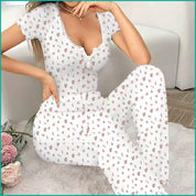Mini Floral Ladies Loungewear Pajama Set - White