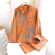 Trees Ladies Front Open Pajama Set - Orange