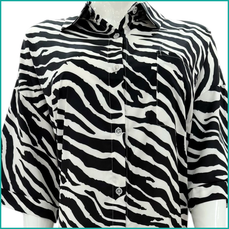 Tiger Print Ladies Sleepwear Long Dress Satin Material - White -Free size