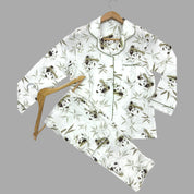 Stem Panda Ladies Front Open Pajama Set - White