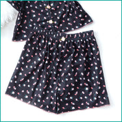 Tiny Floral Ladies Crop Sleeveless T-Shirt with Shorts - Navy