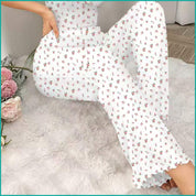 Mini Floral Ladies Loungewear Pajama Set - White