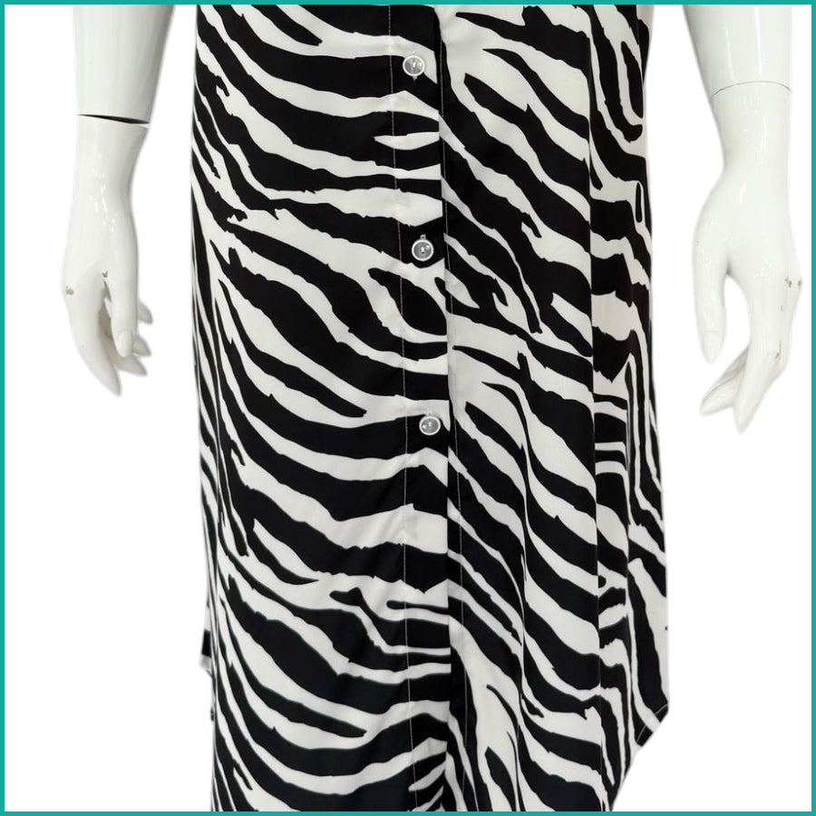 Tiger Print Ladies Sleepwear Long Dress Satin Material - White -Free size