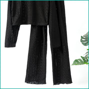 Ladies Loungewear with Crop Top with Wide-Leg Pant - Black