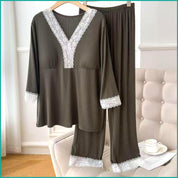 Plain Ladies Cotton Reeb Material Pajama Set - Green
