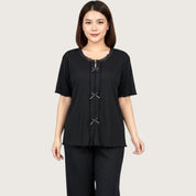 Triple Bow Ladies Pajama Set - Black