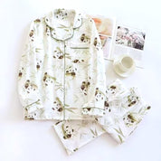 Stem Panda Ladies Front Open Pajama Set - White