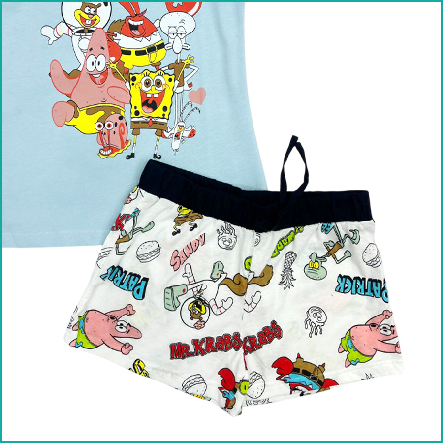 SpongeBob Ladies Shorts Set - Blue White