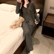 Cute Cat Ladies 3 Pcs Pajama Set - Grey