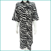 Tiger Print Ladies Sleepwear Long Dress Satin Material - White -Free size
