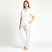 Ladies Loungewear Sarten Front Open Pajama Set - White