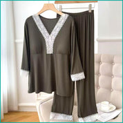 Plain Ladies Cotton Reeb Material Pajama Set - Green