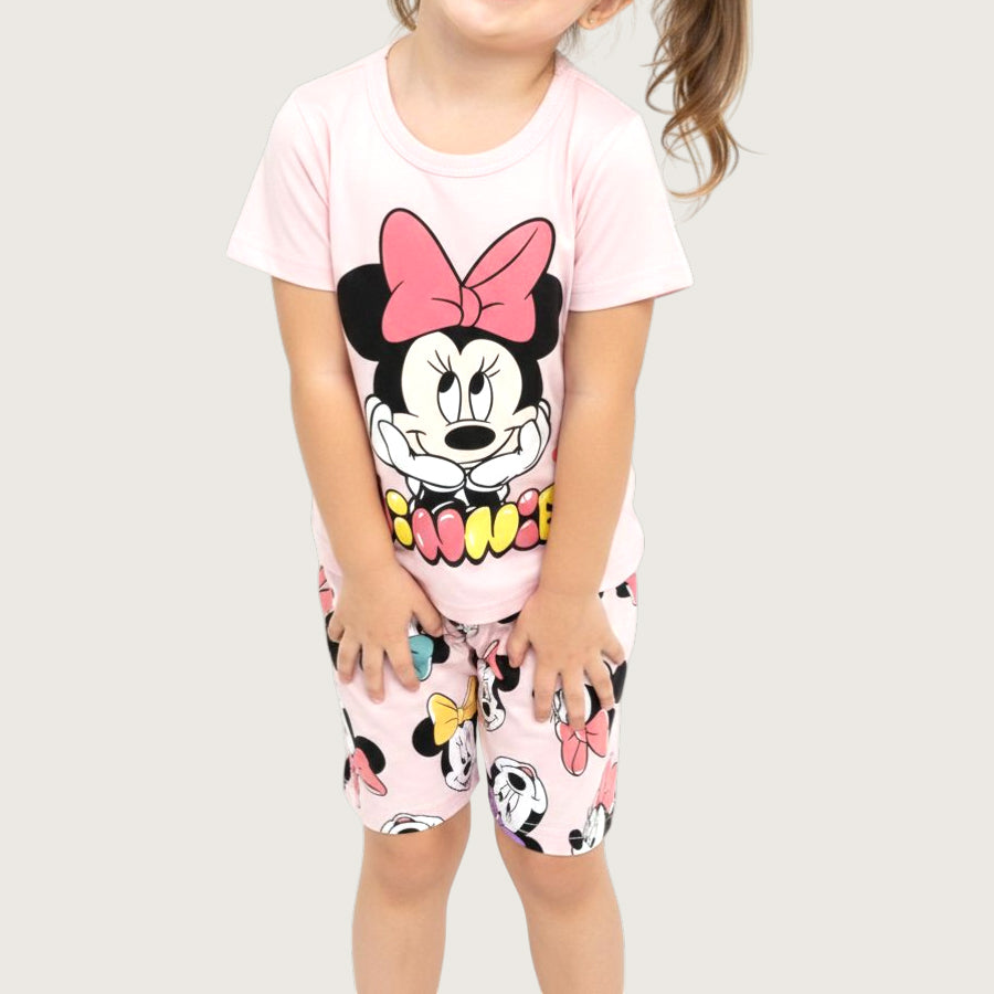 Cute Minnie Girls Shorts Set – Pink