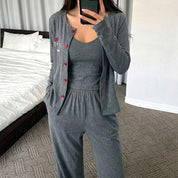 Cute Cat Ladies 3 Pcs Pajama Set - Grey