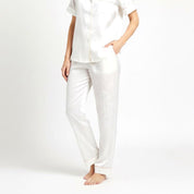 Ladies Loungewear Sarten Front Open Pajama Set - White