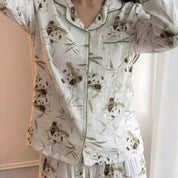 Stem Panda Ladies Front Open Pajama Set - White