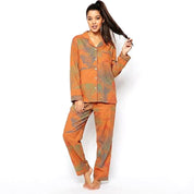 Trees Ladies Front Open Pajama Set - Orange