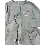 Cute Cat Ladies 3 Pcs Pajama Set - Grey
