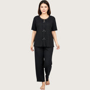 Triple Bow Ladies Pajama Set - Black