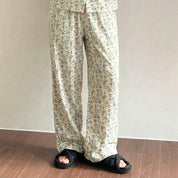 Colorful Flowers Ladies Front Open Pajama Set - White
