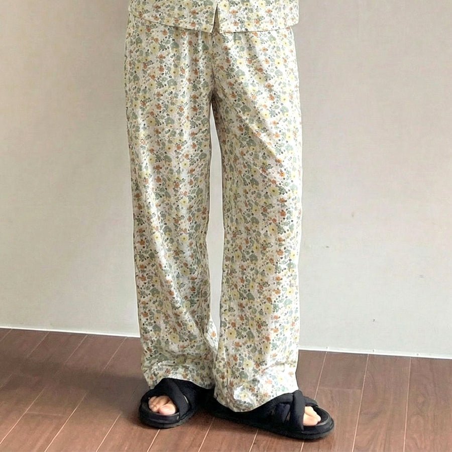 Colorful Flowers Ladies Front Open Pajama Set - White