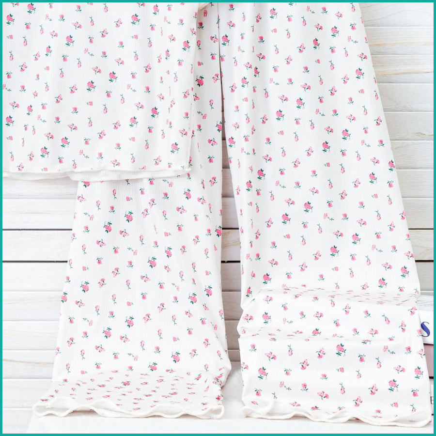 Mini Floral Ladies Loungewear Pajama Set - White