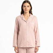Mini Checks Ladies Front Open Pajama Set - Pink