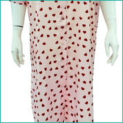 Mini Heart Ladies Sleepwear Long Dress Satin Material - Pink