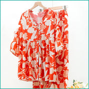 Floral Ladies Full Sleeves Pajama Set Viscos Fine Material - Orange