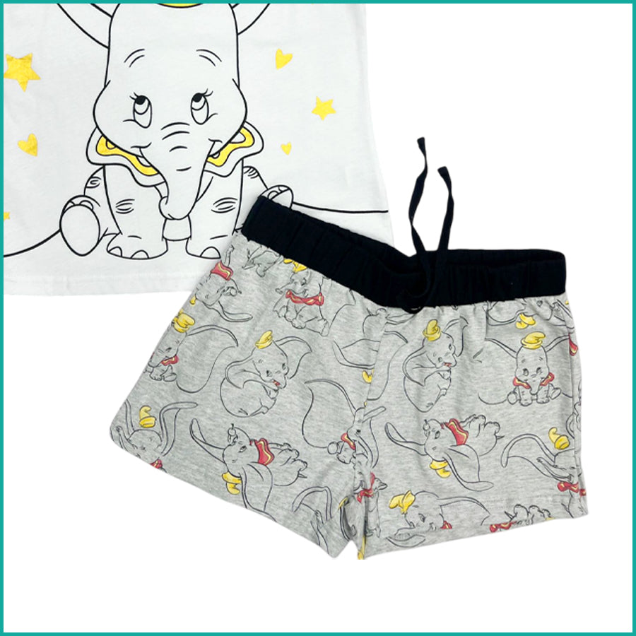 Disney Dumbo Ladies Shorts Set - White Grey