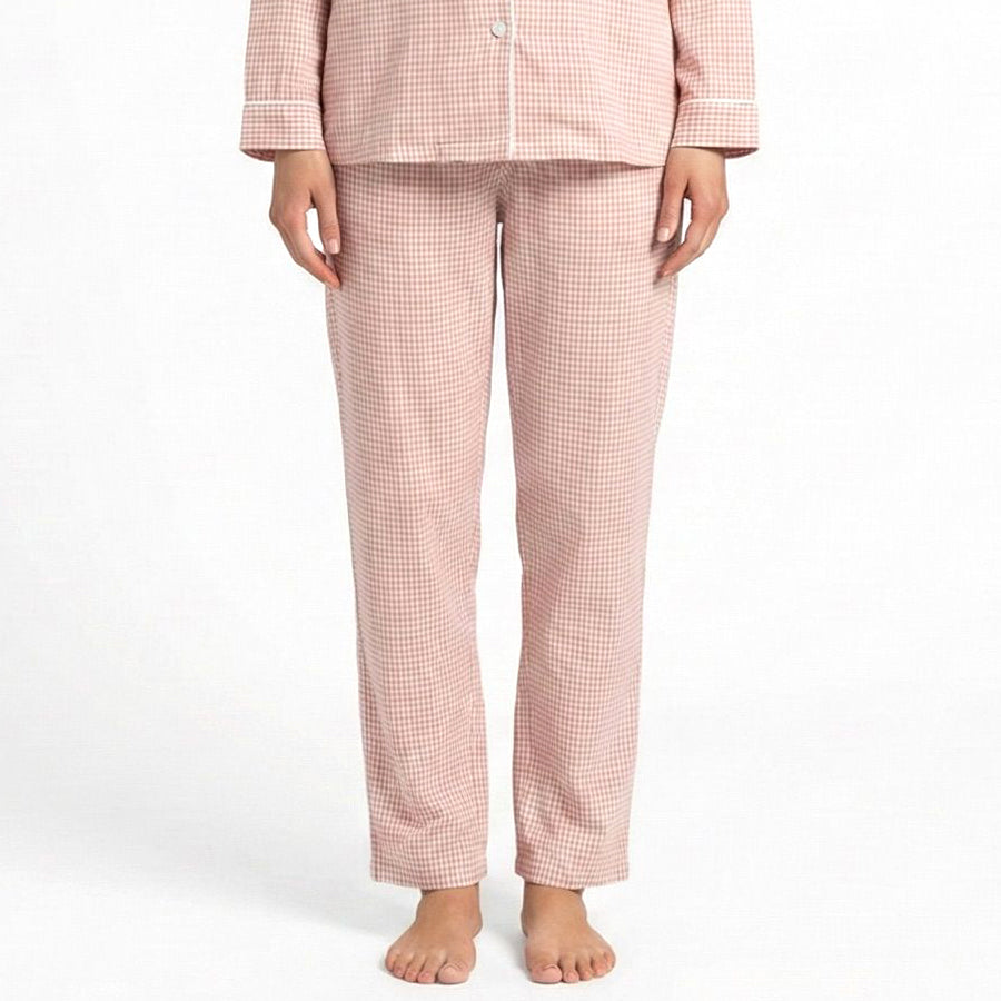 Mini Checks Ladies Front Open Pajama Set - Pink