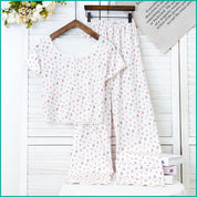 Mini Floral Ladies Loungewear Pajama Set - White