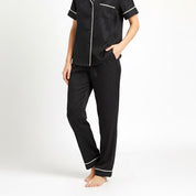 Ladies Loungewear Sarten Front Open Pajama Set - Black