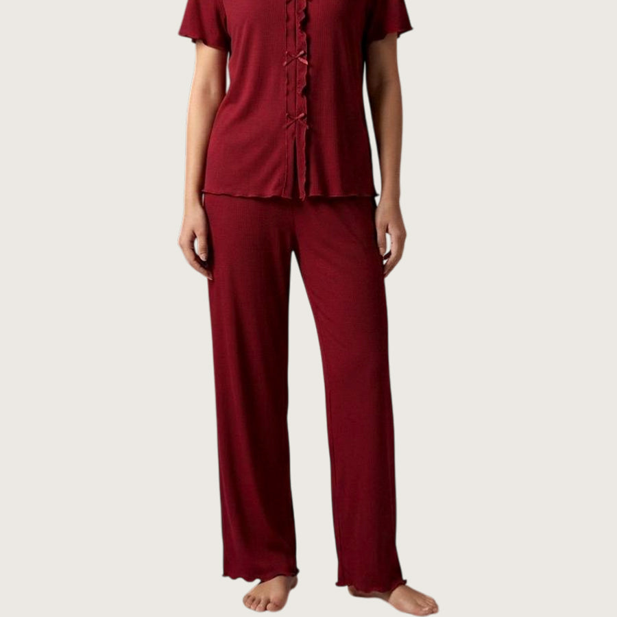 Triple Bow Ladies Pajama Set - Red