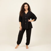 Plain Ladies Full Sleeves Pajama Set Viscos Fine Material - Black