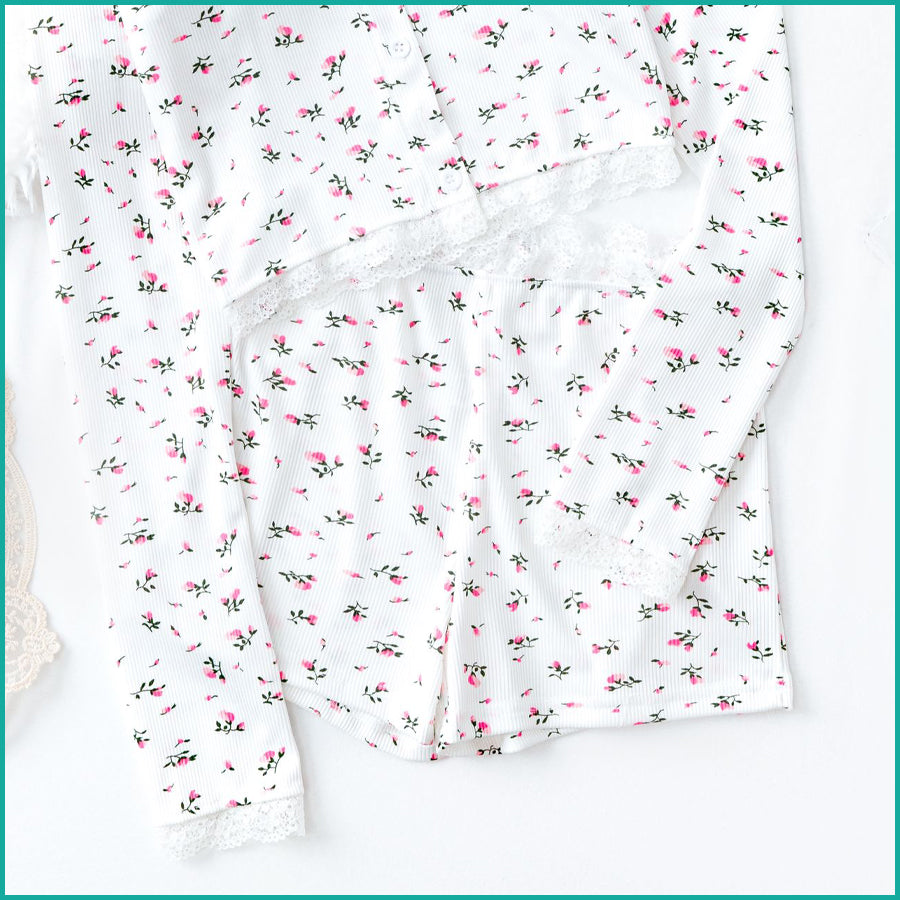 Rose Ladies Crop Full Sleeves T-Shirt with Shorts - White