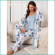 Floral Ladies Loungewear 3 Pcs Set - Sky Blue
